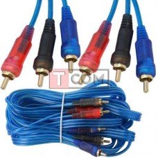Шнур соединительный TCOM, 3RCA - 3RCA, gold, Ø3+3+3мм, прозрачно-синий, 5м