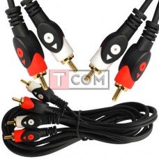 Шнур соединительный TCOM, 2RCA - 2RCA, gold, Ø4-8мм, чёрный, 3м