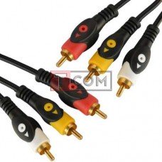 Шнур соединительный TCOM, 3RCA - 3RCA gold, Ø4-12мм, чёрный, 1.8м