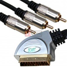 Шнур соединительный TCOM, штекер Скарт - 3RCA, металл., gold, в блистере,с фильтрами, 1.5м