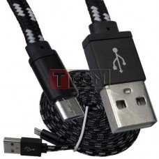 Шнур штекер USB А - штекер miсroUSB (Samsung), сітка, 3м, чорний