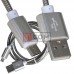 Шнур штекер USB А - штекер micro USB, 1м, металлическая изоляция, серебрянный, в блистере