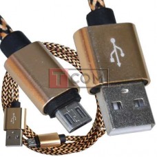 Шнур штекер USB А - штекер miсroUSB (Samsung), сетка, 1м, золотистый
