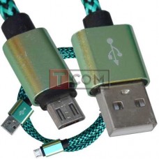 Шнур компьютерный TCOM, штекер USB А - штекер miсroUSB (Samsung), 2.1А, сетка, Ø4.5мм, 1м, зелёный