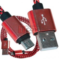 Шнур компьютерный TCOM, штекер USB А - штекер miсroUSB (Samsung), 2.1А, сетка, Ø4.5мм, 1м, красный