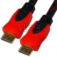 Шнур HDMI TCOM, штекер - штекер, Vers-1.4, "позолоченный", фильтр + сетка, 5м, чёрно-красный