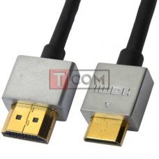 Шнур HDMI Ultra Slim, штекер HDMI - штекер mini HDMI, Vers-1.4, "позолочений", Ø4.2мм, 2м, в блістері