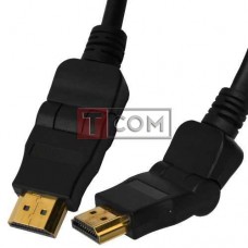 Шнур HDMI TCOM, штекер HDMI - штекер HDMI, поворотный на 180°, "позолоченный", Ø6.0мм, 1.5м, чёрный