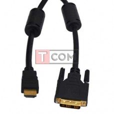 Шнур TCOM штекер HDMI - штекер DVI, 6.0мм, gold, в блістері, 2м, чорний