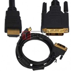 Шнур штекер HDMI - штекер DVI Ø8мм, gold, 2м, чёрный