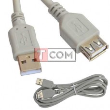 Удлинитель USB TCOM, штекер A - гнездо А, version 2.0, Ø4.5мм, 1м, серый