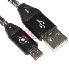 Шнур TCOM штекер USB А - штекер micro USB, в сітці, 1м, чорний