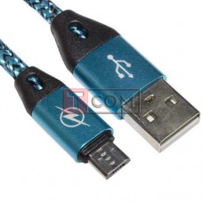 Шнур TCOM штекер USB А - штекер micro USB, в сетке, 1м, синий