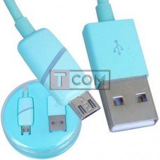 Шнур TCOM, штекер USB А - штекер micro USB, в колбе, 1м, бирюзовый