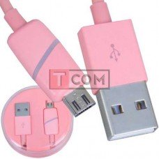 Шнур TCOM, штекер USB А - штекер micro USB, в колбе, 1м, розовый