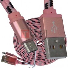 Шнур TCOM, штекер USB А - штекер miсroUSB (Samsung), сітка, 3м, рожевий