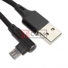 Шнур TCOM штекер USB А - штекер micro USB кутовий, в сітці, 1м, чорний