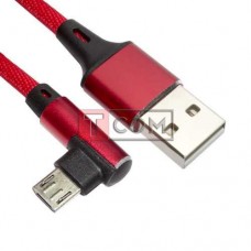 Шнур TCOM штекер USB А - штекер micro USB угловой, в сетке, 1м, красный