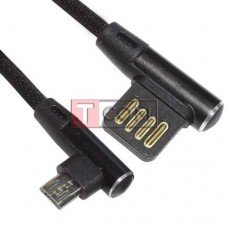Шнур TCOM штекер USB А кутовий - штекер micro USB кутовий, в сітці, 1м, чорний