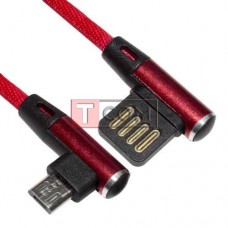 Шнур TCOM штекер USB А угловой - штекер micro USB угловой, в сетке, 1м, красный