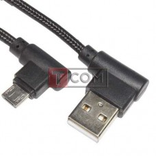 Шнур TCOM штекер USB А угловой - штекер micro USB угловой, в сетке, 1м, чёрный
