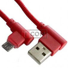 Шнур TCOM штекер USB А угловой - штекер micro USB угловой, в сетке, 1м, красный