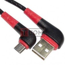 Шнур TCOM штекер USB А кутовий - штекер micro USB кутовий, прогумований, 1м, чорний
