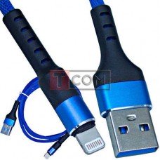 Шнур USB А - iPhone 6, сетка, 1м, синий