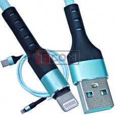 Шнур USB А - iPhone 6, сетка, 1м, бирюзовый