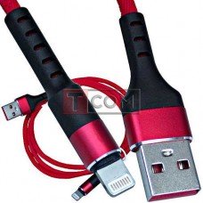 Шнур USB А - iPhone 6, сетка, 1м, красный