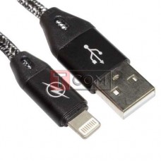 Шнур TCOM штекер USB А - штекер iPhone 6, в сітці, 1м, чорний
