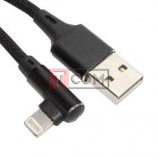 Шнур TCOM штекер USB А - штекер iPhone 6 угловой, в сетке, 1м, чёрный