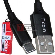Шнур штекер USB type А - штекер USB type С, сітка, 1м, чорний
