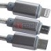 Шнур 3в1, штекер USB А - штекер miсroUSB + штекер Iphone + штекер USB type C, 1м, сріблястий