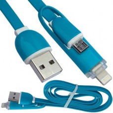 Шнур 2в1 TCOM, штекер USB А - штекер miсro USB + штекер iPhone6, синий, 1м, в блистере