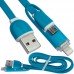 Шнур 2в1 TCOM, штекер USB А - штекер miсro USB + штекер iPhone6, синий, 1м, в блистере