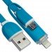 Шнур 2в1 TCOM, штекер USB А - штекер miсro USB + штекер iPhone6, синий, 1м, в блистере