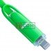 Шнур 2в1 TCOM, штекер USB А - штекер mісго USB + штекер iPhone6, зелений, 1м, в блістері