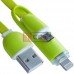 Шнур 2в1 TCOM, штекер USB А - штекер miсro USB + штекер iPhone6, салатовый, 1м, в блистере