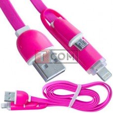 Шнур 2в1 TCOM, штекер USB А - штекер miсro USB + штекер iPhone6, розовый, 1м, в блистере