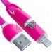 Шнур 2в1 TCOM, штекер USB А - штекер miсro USB + штекер iPhone6, розовый, 1м, в блистере