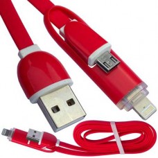 Шнур 2в1 TCOM, штекер USB А - штекер miсro USB + штекер iPhone6, красный, 1м, в блистере