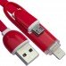 Шнур 2в1 TCOM, штекер USB А - штекер miсro USB + штекер iPhone6, красный, 1м, в блистере