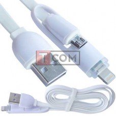 Шнур 2в1 TCOM, штекер USB А - штекер miсroUSB + штекер Iphone6, белый, 1м, в блистере
