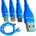 Шнур 3в1 TCOM, штекер USB А - штекер miсro USB + штекер Iphone + штекер USB type C, сетка, 1м, синий