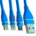 Шнур 3в1 TCOM, штекер USB А - штекер miсro USB + штекер Iphone + штекер USB type C, сетка, 1м, синий