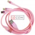 Шнур 3в1 TCOM, штекер USB А - штекер miсro USB + штекер Iphone + штекер USB type C, сетка, 1м, розовый