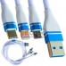 Шнур 3в1 TCOM, штекер USB А - штекер Місго USB + штекер Iphone + штекер USB type C, сітка, 1м, білий
