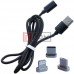 Шнур 3в1 TCOM, штекер USB А - штекер miсro USB + штекер Iphone + штекер USB type C, сменный, на магните, 1м