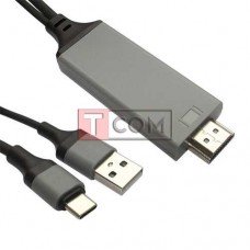 Шнур HDTV 4К TCOM, штекер USB type C - штекер HDMI + штекер USB, 2м + 1м, в коробке